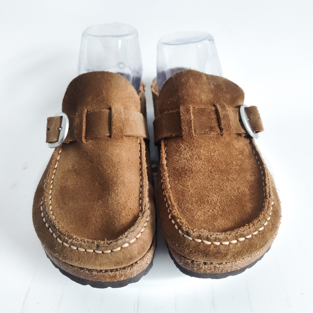 Birkenstock Clog Mules 6 / 37 Buckley Tan Suede Leather Buckle Slip On Shoes - Picture 3 of 8